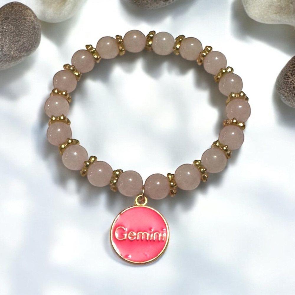 Gemini ♊️ Zodiac Rose Quartz Bracelet